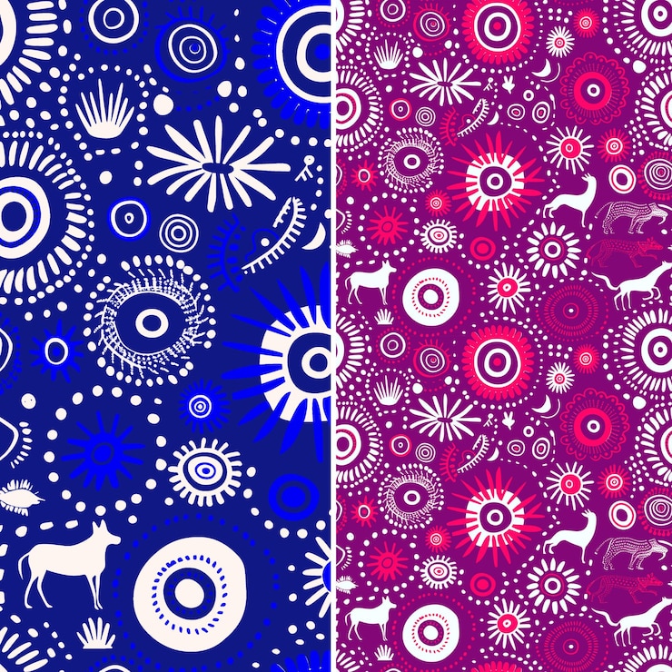 PSD australian aboriginal rock art patterns with animal and symb creative abstract geometric vector
