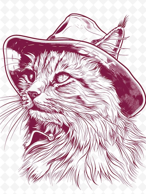 PSD australian mist cat wearing a slouch hat with a laid back ex animals sketch art vector collections (australijski kot mgłowy noszący kapelusz z odłożonym tyłem)