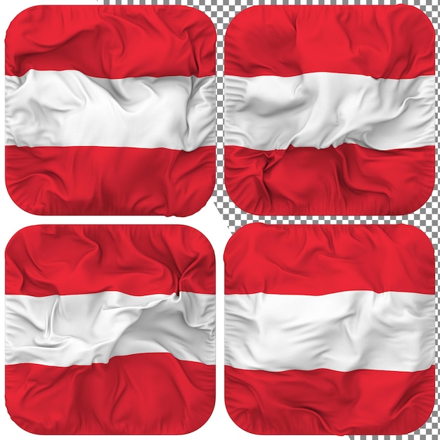 PSD austria flag squire shape isolated different waving style bump texture 3d rendering