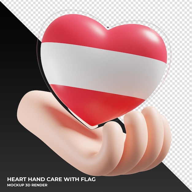 PSD austria flag with heart hand care realistic 3d textured