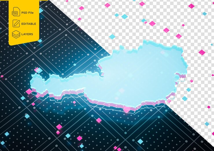 PSD карта австрии светящийся синий свет цифровые данные карта на бесшовном фоновом рисунке 3d иллюстрация