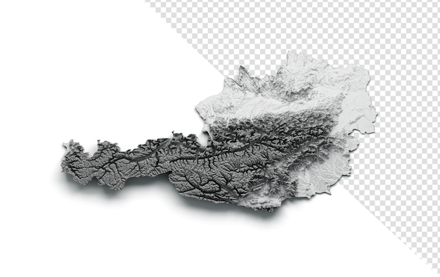 PSD austria map iceland flag shaded relief black and white color height map on isolated background 3d illustration