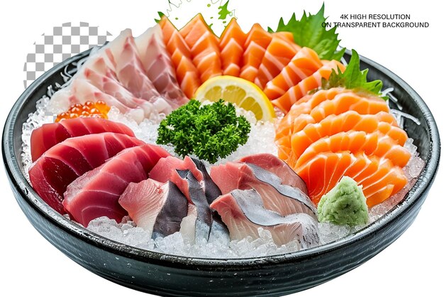 Autentyczny Japoński Talerz Sashimi świeży Zestaw Sashimi Elegancko Ułożony Na Przezroczystym Tle