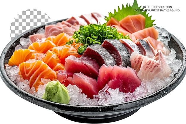 PSD Подлинная японская тарелка для сашими свежий набор сашими элегантно расположен на прозрачном фоне