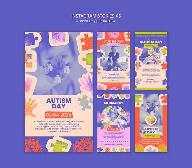 PSD celebrazione della giornata dell'autismo instagram stories