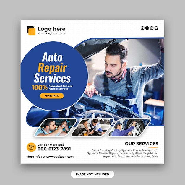 Auto and car repair center social media post and web banner design template