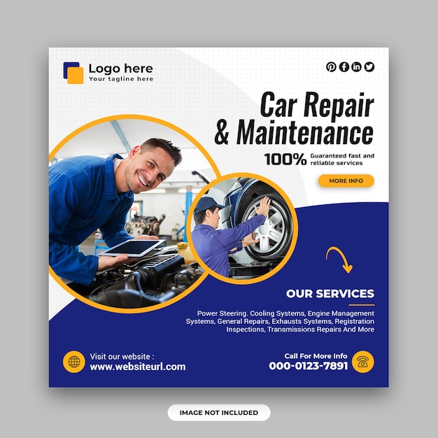 Auto and car repair center social media post and web banner design template