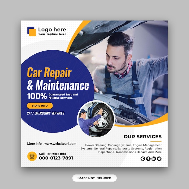 Auto and car repair center social media post and web banner design template