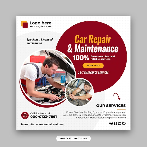 PSD auto and car repair center social media post and web banner design template