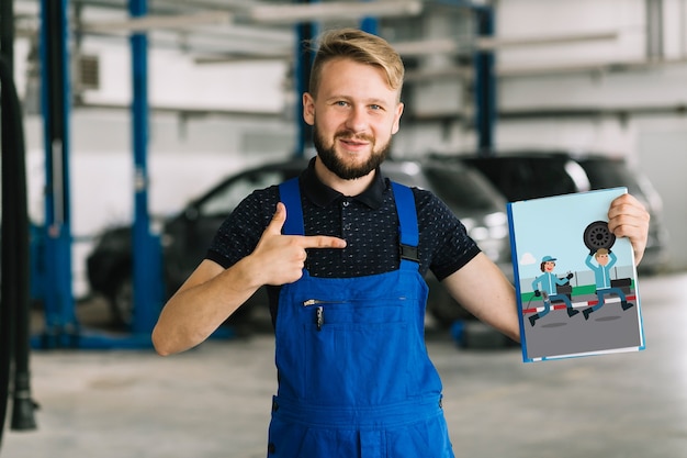 Auto mechanic holding dekking mockup