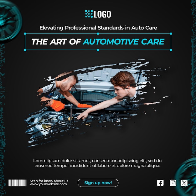auto mechanic psd poster car solutions flyer with photo square social media banner or post