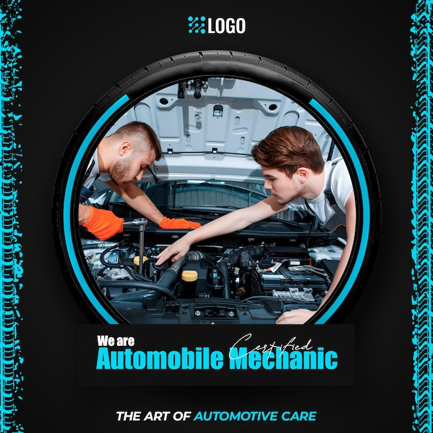 auto mechanic psd poster car solutions flyer with photo square social media banner or post