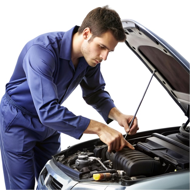 auto mechanic working with car on transparent background