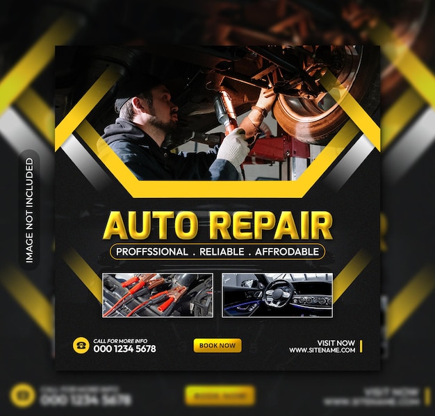 PSD auto repair center square flyer or instagram social media post template