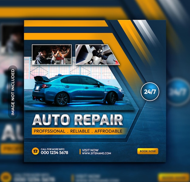 auto repair center square flyer or instagram social media post template