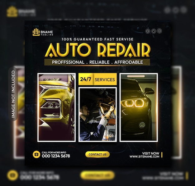 PSD auto repair square flyer or instagram social media post template