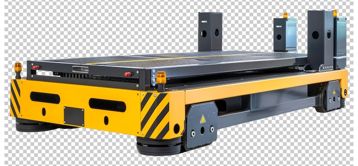 PSD automated guided vehicle in a warehouse used for material transport isolated on transparent background