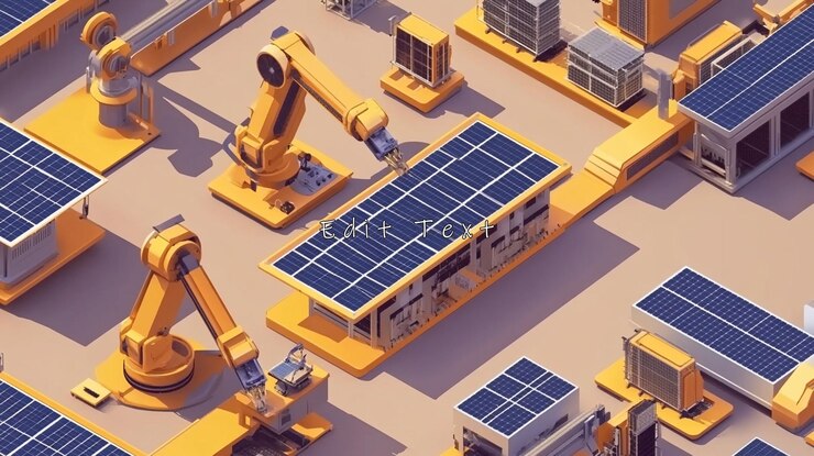 PSD automated solar panel factory production line with robotic arms assembling panels