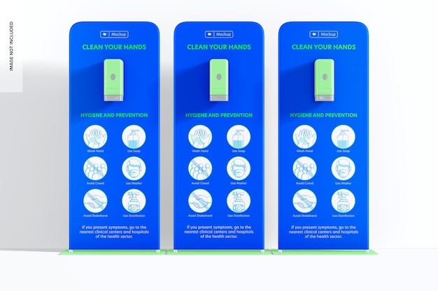 Mockup di supporti automatici per disinfettante per le mani