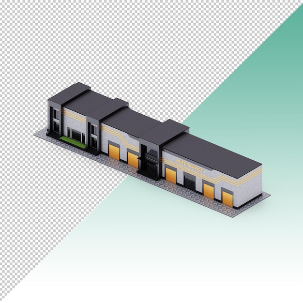 Autoservice isometrisch gebouw