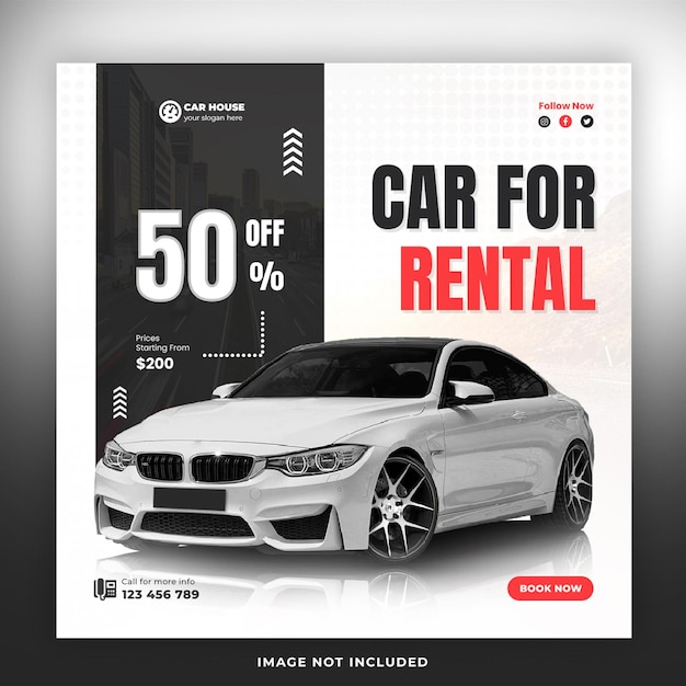 Autoverhuur en verkoop van auto's social media banner of instagram post sjabloon
