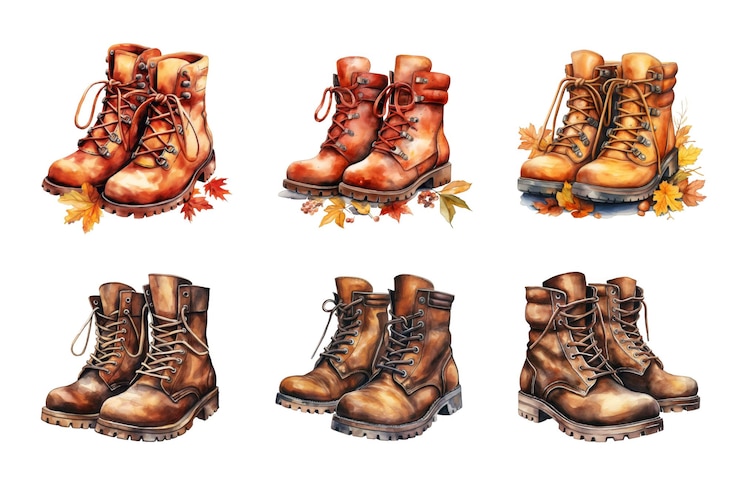 PSD autumn boots collection bundle set isolated on a transparent background