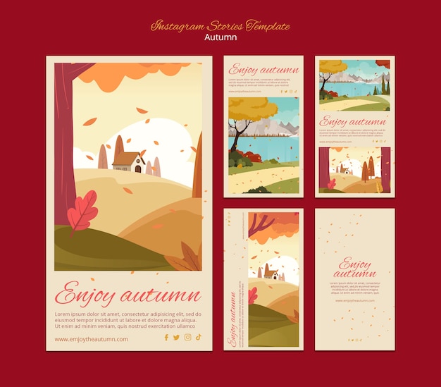 PSD autumn celebration instagram stories collection with landcape