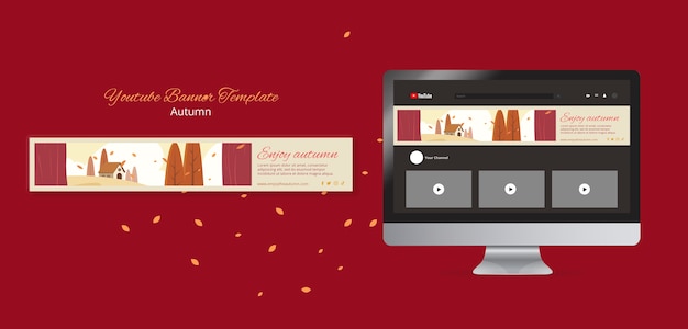 PSD autumn celebration youtube banner template with landcape