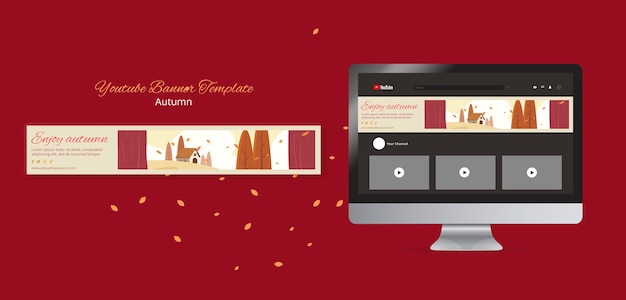 PSD autumn celebration youtube banner template with landcape