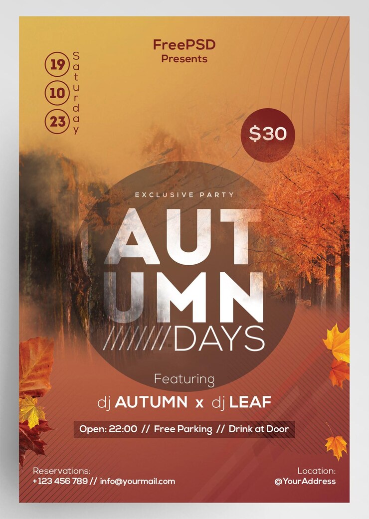 PSD autumn days autumn exclusive party nigt flyer design