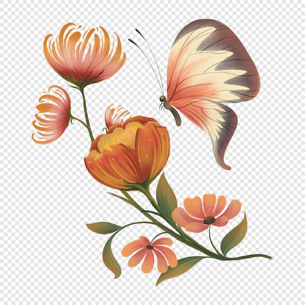 PSD autumn fall flowers butterfly png clipart rustic warm autumnal style