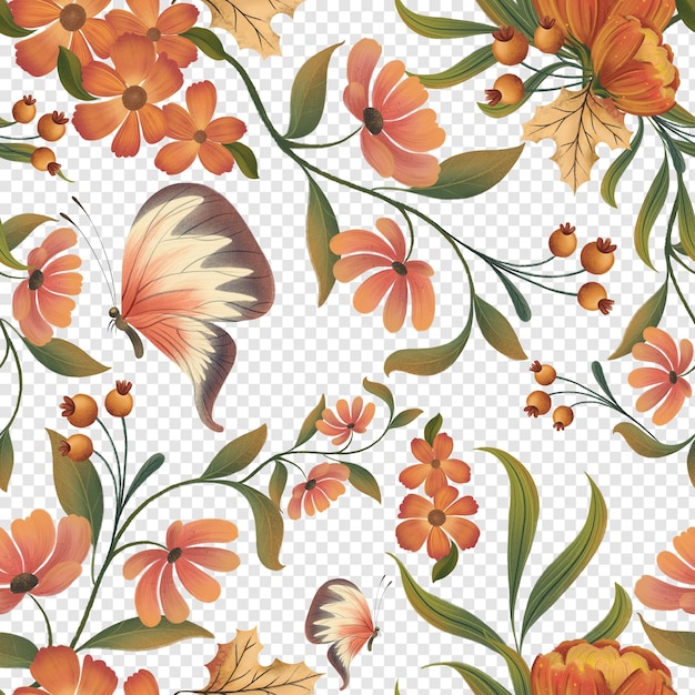 Autumn fall pattern tile png clipart with butterfly butterflies