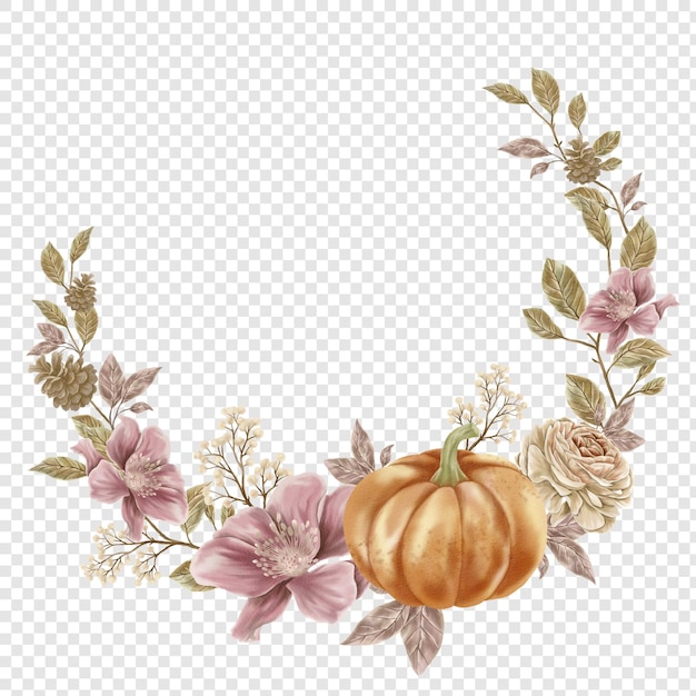 Autumn Fall Wreath Frame with Autumnal Foliage Elements PNG Clipart and Pumpkin