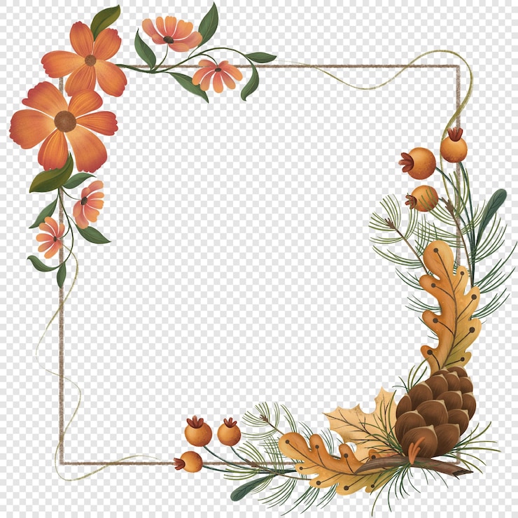 PSD autumn fall wreath frame with autumnal foliage elements png clipart