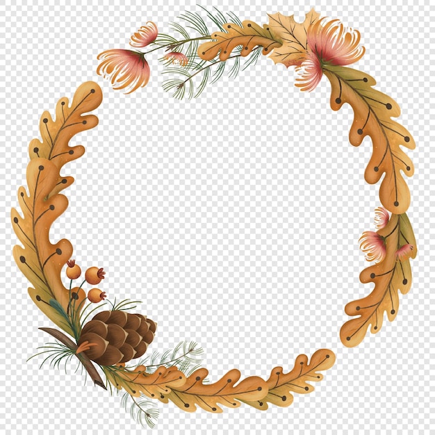 PSD autumn fall wreath frame with autumnal foliage elements png clipart