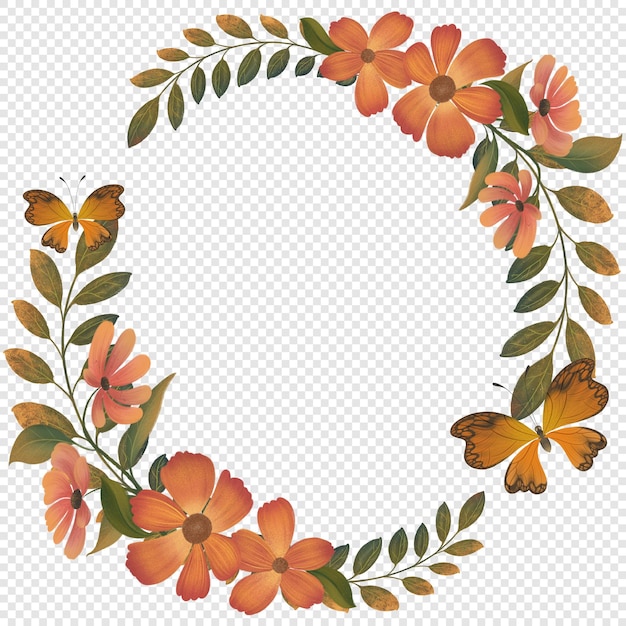 PSD autumn fall wreath frame with autumnal foliage elements png clipart