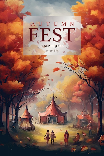 PSD autumn fest poster illustration ai generativexd