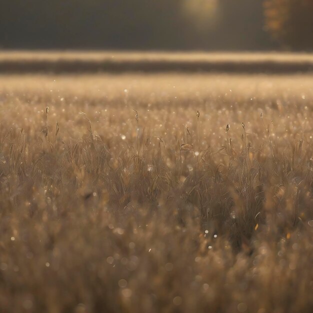 PSD campo d'autunno al mattino con il sole mattutino e la rugiada scintillante