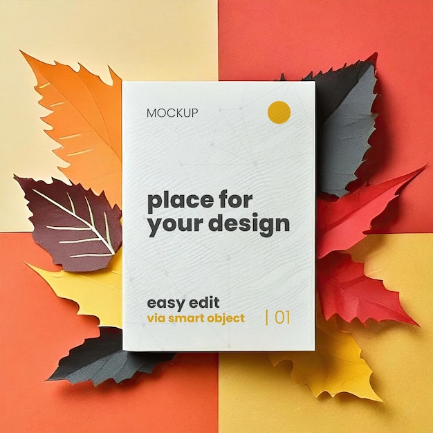 PSD autumn flowers composition vertical frame mockup 04