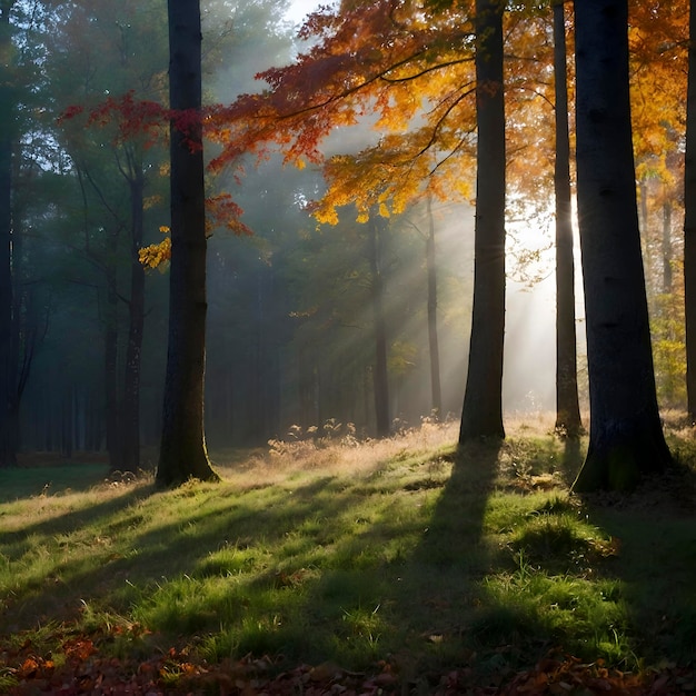 PSD paesaggio forestale autunnale al mattino