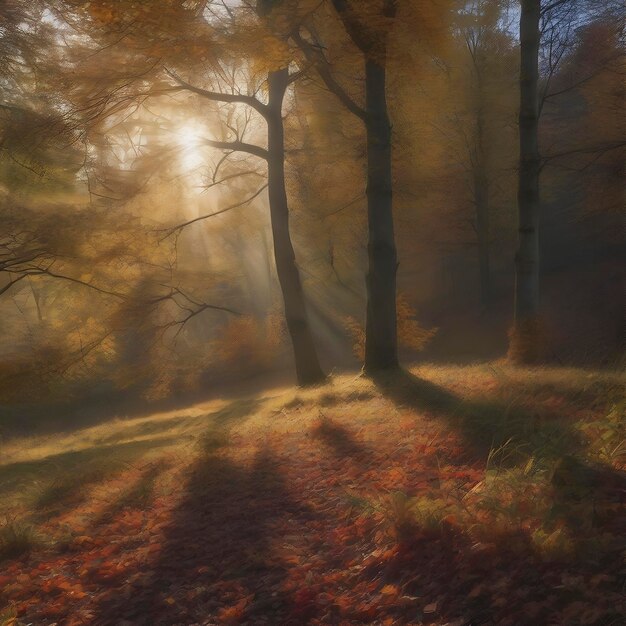 PSD paesaggio forestale d'autunno al mattino