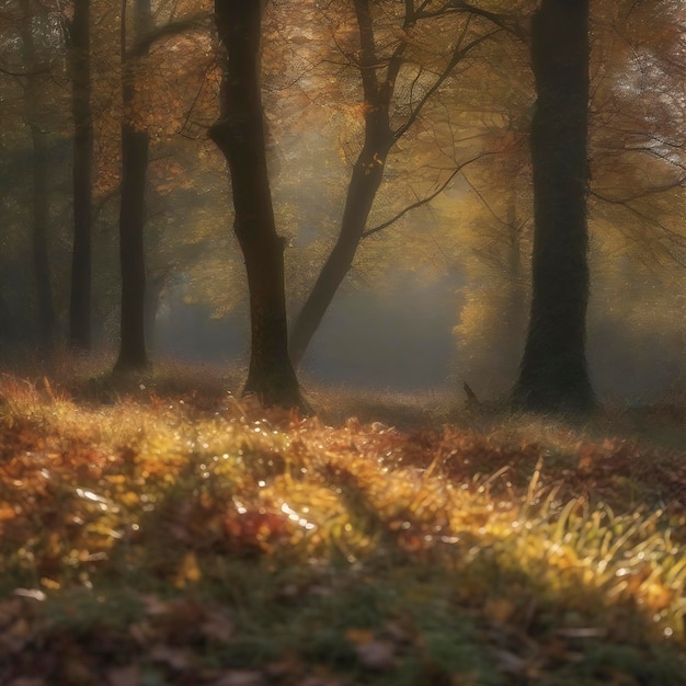 PSD paesaggio forestale autunnale al mattino