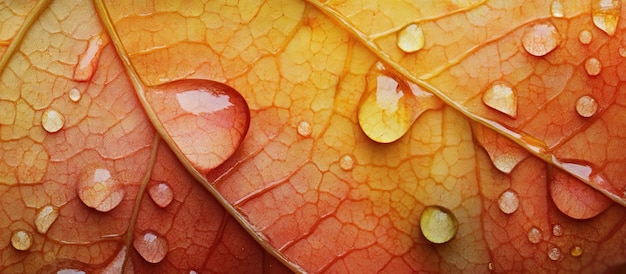 autumn leaf with dew drops