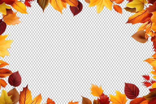 PSD autumn leaves frame border isolated on transparent background