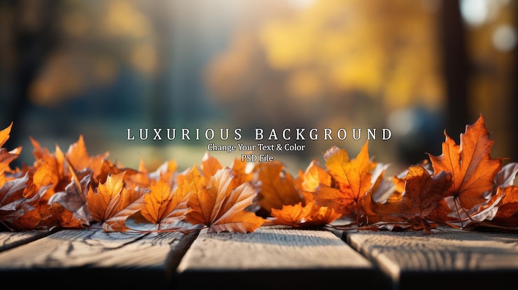 PSD autumn leaves on a wooden background autumn background selective focus