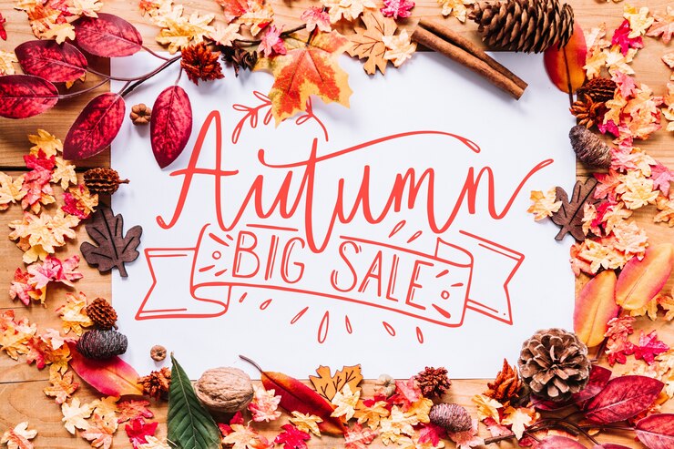 PSD autumn mockup with leaves borders