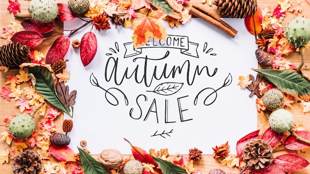 PSD autumn mockup with leaves borders