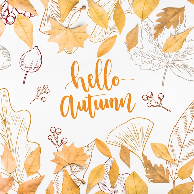 PSD mockup autunnale con foglie