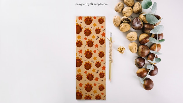 PSD autumn mockup with nuts