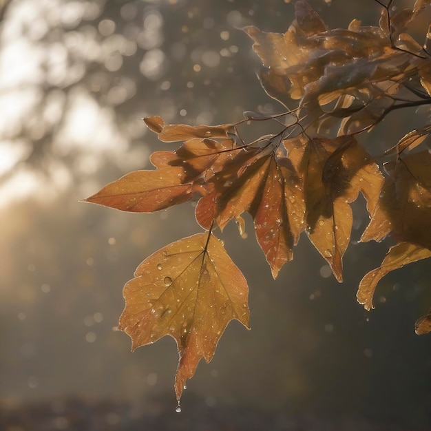 PSD mattina d'autunno con il sole mattutino e la rugiada scintillante